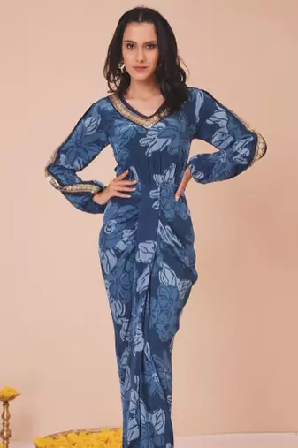 Celtic blue drape dress with front slit
