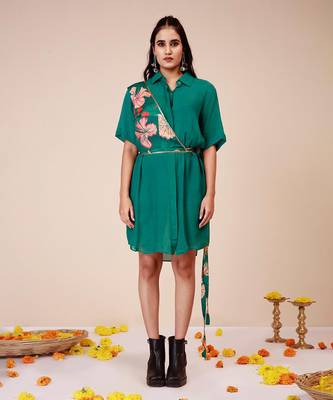 Hibiscus shoulder harness shirt dress 1