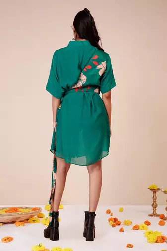Hibiscus shoulder harness shirt dress