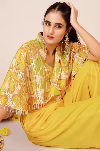 Sunflower cape blazer with pants