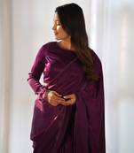 ready to wear wine marble velvet fabric pre wrapped saree