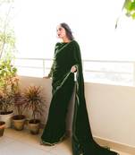  Green Velvet Sequin Embroidery Work Saree