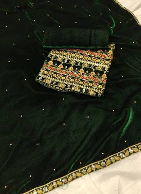  Green Velvet Sequin Embroidery Work Saree 3