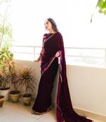  Red Velvet Sequin Embroidery Work Saree