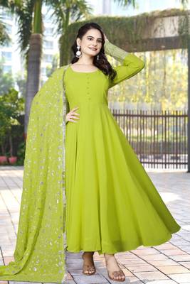 Parrot Green Georgette Maxi Gown With Dupatta And Pent 2