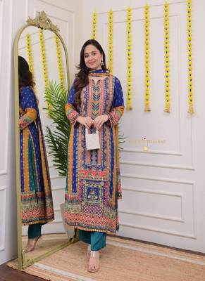 Multicolor cotton embroidered kurta with pant & dupatta 1