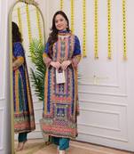 Multicolor cotton embroidered kurta with pant & dupatta
