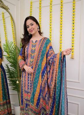 Multicolor cotton embroidered kurta with pant & dupatta 3