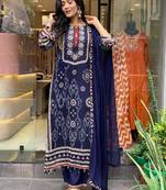 Blue silk hand embroidery kurta with pant & duppata