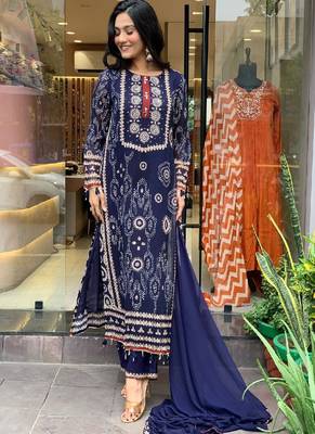 Blue silk hand embroidery kurta with pant & duppata 2