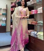 Pink Organza Zari Woven Kurta Pant Dupatta Set