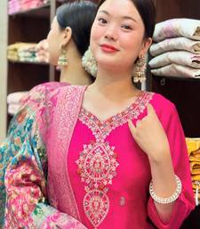 Pink silk embroidered kurta wih pant & duppata