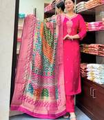 Pink silk embroidered kurta wih pant & duppata