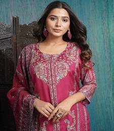 Dark pink cotton hand embroidery kurta wih pant & duppata