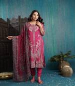 Dark pink cotton hand embroidery kurta wih pant & duppata