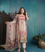 Multicolor Muslin printed kurta wih pant & duppata
