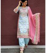 Blue faux georgette embroidered kurta with pant & duppata