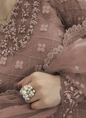 Dusty brown georgette embroidered kurta wih pant & duppata 2