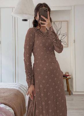 Dusty brown georgette embroidered kurta wih pant & duppata 3