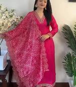 Pink faux georgette embroidered kurta with pant & duppata