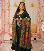 Green art silk embroidered kurta wih pant & duppata