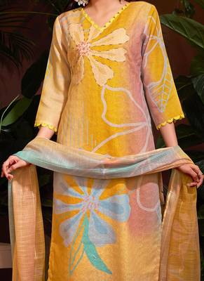 Mustard Cotton Kurta Pant with Dupatta 3