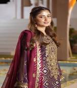 Purple faux georgette embroidered kurta with pant & dupatta