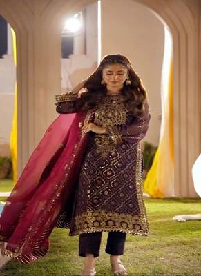 Purple faux georgette embroidered kurta with pant & dupatta 2