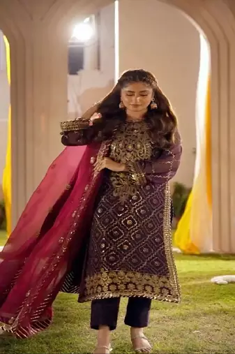 Purple faux georgette embroidered kurta with pant & dupatta