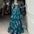 Teal Green Georgette Floral Print Stitched Gown