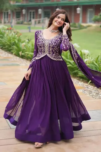 Purple Anarkali Gown with Dupatta
