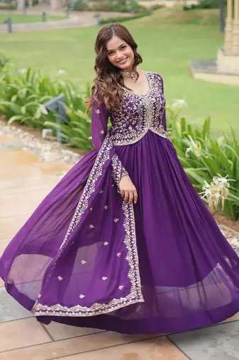 Purple Anarkali Gown with Dupatta