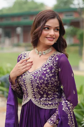 Purple Anarkali Gown with Dupatta