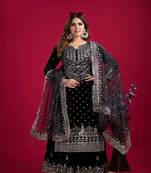 Obsidian Black Viscose Embroidered Kurta Pant Dupatta Set