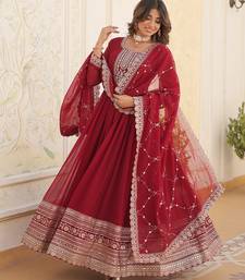 Maroon Georgette Gown with Duppata Stitched