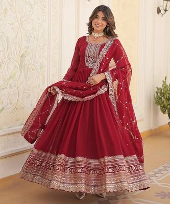Maroon Georgette Gown with Duppata Stitched 3