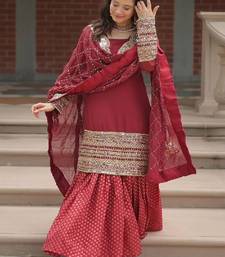 Maroon viscose embroidered kurta with pant & dupatta