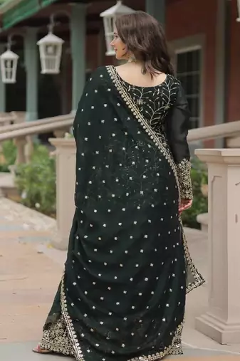 Green art silk embroidered kurta with pant & dupatta