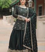 Green art silk embroidered kurta with pant & dupatta