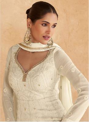 White georgette sequins kurta with pant & dupatta 2