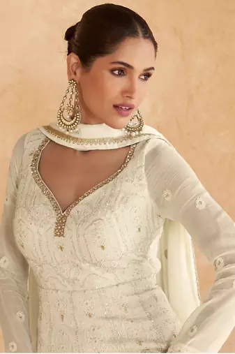 White georgette sequins kurta with pant & dupatta