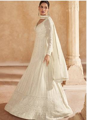 White georgette sequins kurta with pant & dupatta 3