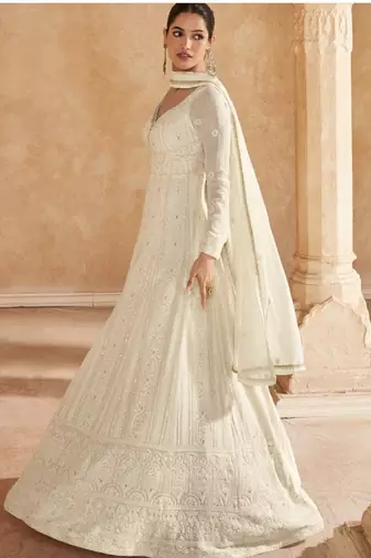 White georgette sequins kurta with pant & dupatta