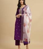 Purple rayon digital print kurta wih pant & dupatta