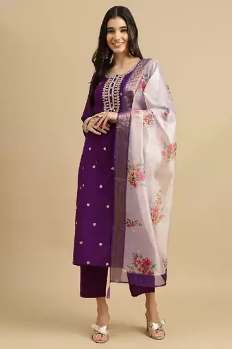 Purple rayon digital print kurta wih pant & dupatta