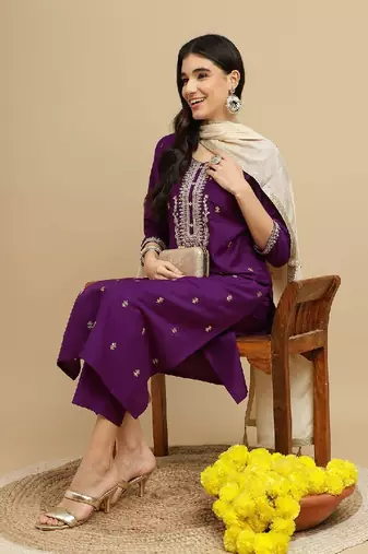 Purple rayon digital print kurta wih pant & dupatta