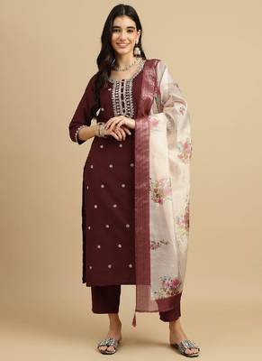 Brown rayon digital print kurta wih pant & dupatta 1