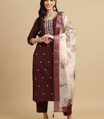 Brown rayon digital print kurta wih pant & dupatta