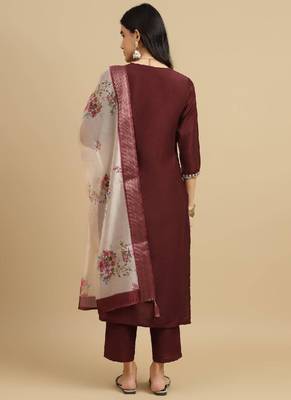 Brown rayon digital print kurta wih pant & dupatta 3