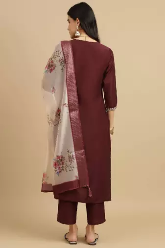 Brown rayon digital print kurta wih pant & dupatta